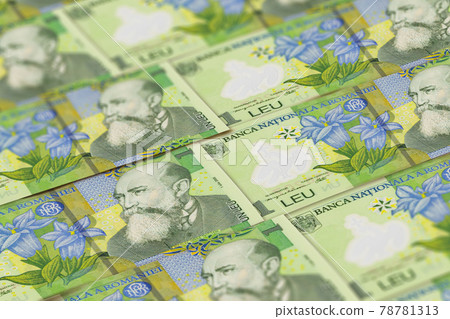 Romanian money. Romanian leu banknotes. 1 RON lei bills. 78781313