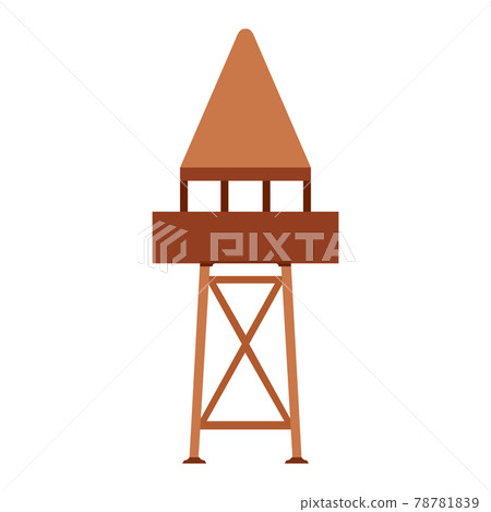 Tower observation vector illustration building architecture. Outdoor tower observation security station watch guard. Safety post military isolated white. Tall watchtower architecture security guard 78781839