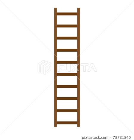 Wooden ladder with step construction staircase vector illustration. Wood tool equipment brown ladder icon climbing object. Hight wall stepladder vertical instrument. Simplicity carpenter stairway icon 78781840