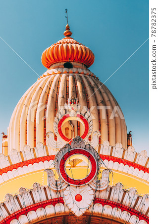 Mapusa, Goa, India. The Shree Ganesh Mandir, Ganeshpuri Temple. Famous Landmark And Popular Destination. Close Up Details Mapusa, Goa, India. The Shree Ganesh Mandir, Ganeshpuri Temple. Famous Landmark And Popular Destination. Close Up Details 78782375