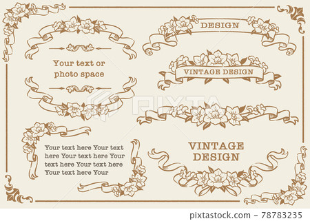 矢量集古董花和絲帶裝飾框架、裝飾邊框和裝飾品 78783235