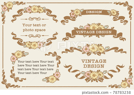 矢量集古董花和絲帶裝飾框架、裝飾邊框和裝飾品 78783238