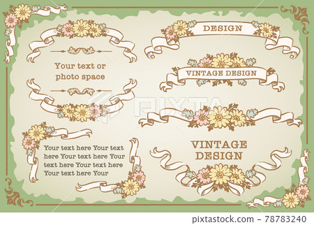 矢量集古董花和絲帶裝飾框架、裝飾邊框和裝飾品 矢量集古董花和絲帶裝飾框架、裝飾邊框和裝飾品 78783240