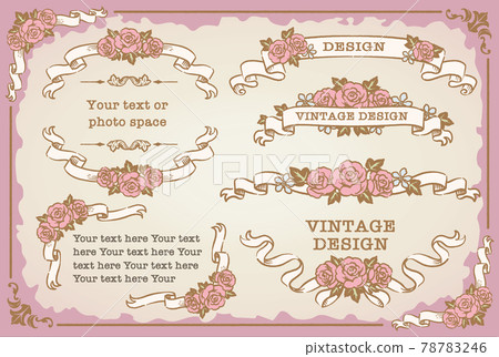 矢量集古董花和絲帶裝飾框架、裝飾線條和裝飾品。 矢量集古董花和絲帶裝飾框架、裝飾線條和裝飾品。 78783246