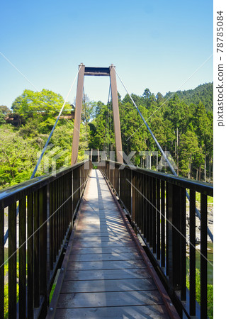 Fresh green Mitake Gorge Suspension bridge over the Tama River Somanoko Bridge Upper part Fresh green Mitake Gorge Suspension bridge over the Tama River Somanoko Bridge Upper part 78785084