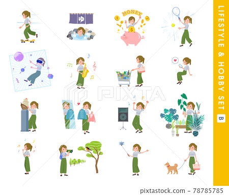 一組關於愛好和生活方式的休閒時尚女性。 B型 78785785