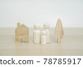 Family wooden peg doll on wood table. Family concept from peg doll. Selective focus. 78785917