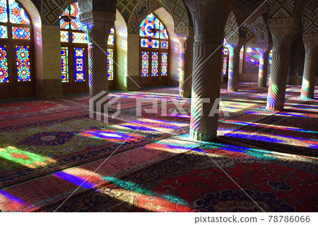 Stained glass of pink mosque in Shiraz, Iran 78786066
