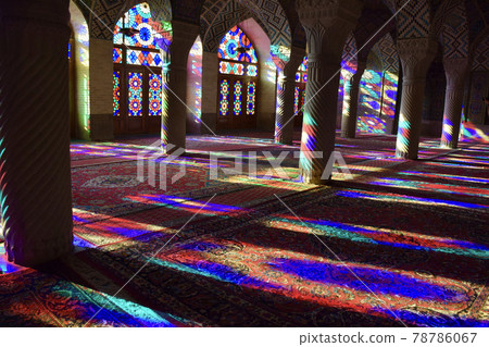 Stained glass of pink mosque in Shiraz, Iran 78786067