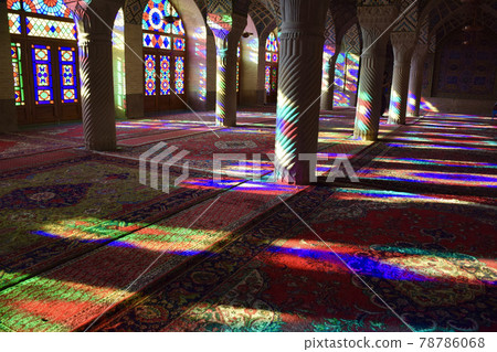 Stained glass of pink mosque in Shiraz, Iran 78786068