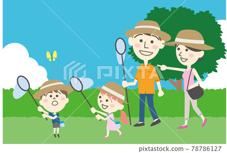 Summer vacation insect catching family Summer vacation insect catching family 78786127
