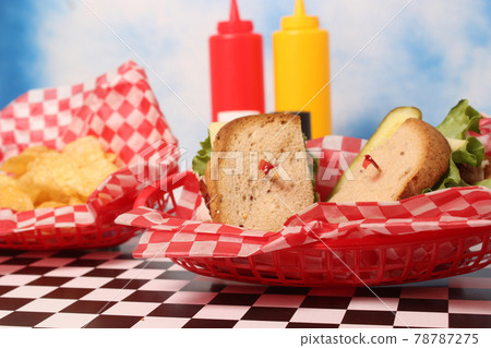 Club Sandwich on Gluten Free Bread in Retro Diner Cafe Club Sandwich on Gluten Free Bread in Retro Diner Cafe 78787275