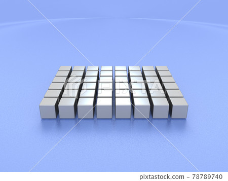 An exhibition stand composed of metallic blocks. 3D rendered illustration. 78789740