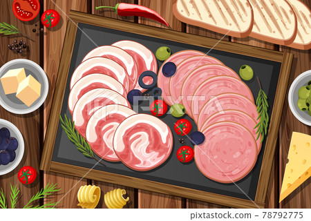 Platter of cold meats and smoked meats on the table background 78792775