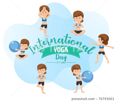 International Yoga Day banner with woman doing different yoga poses International Yoga Day banner with woman doing different yoga poses 78793001