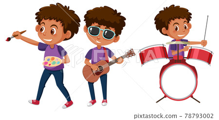 Set of a boy cartoon character doing different activities 78793002