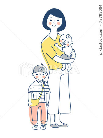 Family: Mom and boy holding a baby Family: Mom and boy holding a baby 78795084
