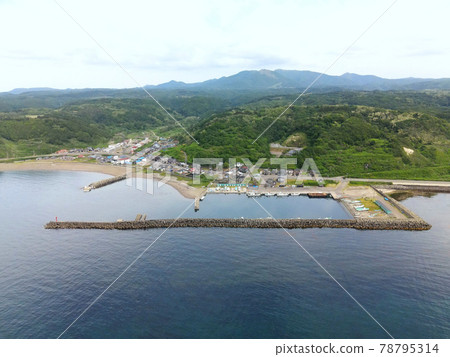 Aerial view of Tomari fishing port in Esashi-cho, Hokkaido in early summer 78795314