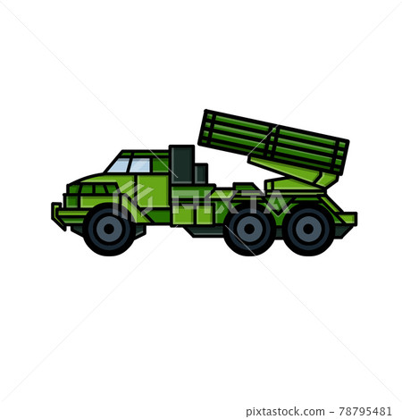 Rocket launcher. Green Truck with weapons. Modern air defense system 78795481