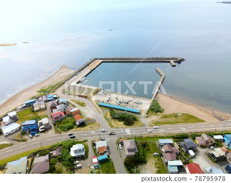 Aerial view of Gokatte fishing port in Esashi-cho, Hokkaido in early summer Aerial view of Gokatte fishing port in Esashi-cho, Hokkaido in early summer 78795978