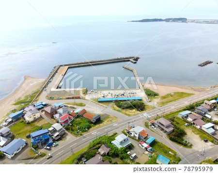 Aerial view of Gokatte fishing port in Esashi-cho, Hokkaido in early summer Aerial view of Gokatte fishing port in Esashi-cho, Hokkaido in early summer 78795979