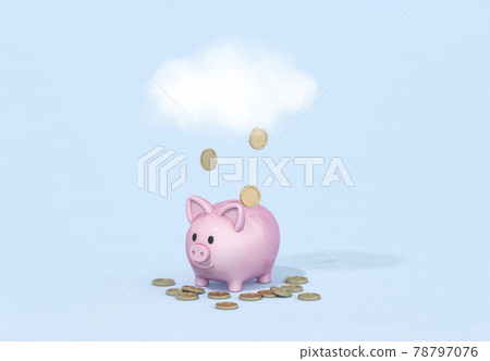 Pink piggy bank with falling dollar gold coin... - Stock Illustration ...