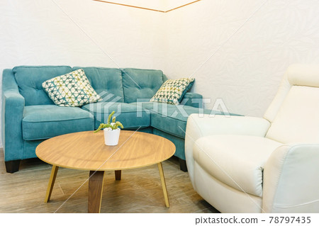 White and green living room interior with sofa, armchair White and green living room interior with sofa, armchair 78797435