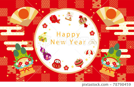 New Year's card material fan and kadomatsu 78798459