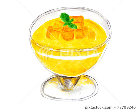 Mango pudding watercolor illustration 78799240