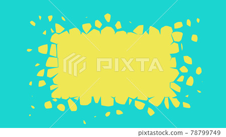 A green rectangle with flying fragments. Exploding design element with space for text, vector illustration. 78799749