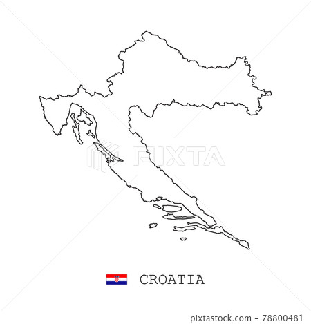 Croatia map line, linear thin vector simple outline and flag. Black on white background 78800481