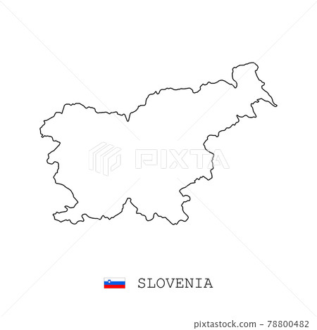 Slovenia map line, linear thin vector simple outline and flag. Black on white background 78800482
