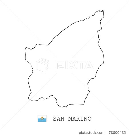 San marino map line, linear thin vector simple outline  and flag. Black on white background 78800483