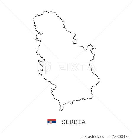 Serbia map line, linear thin vector simple outline and flag. Black on white background Serbia map line, linear thin vector simple outline and flag. Black on white background 78800484