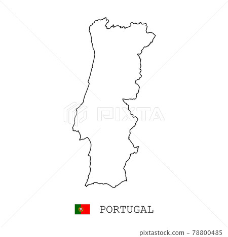 Portugal map line, linear thin vector simple outline and flag. Black on white background Portugal map line, linear thin vector simple outline and flag. Black on white background 78800485