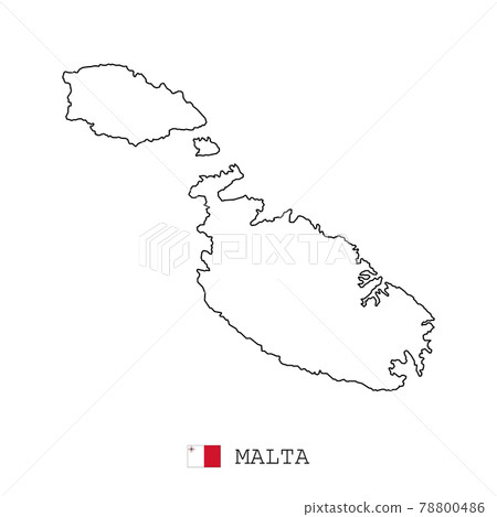 Malta map line, linear thin vector simple outline and flag. Black on white background 78800486