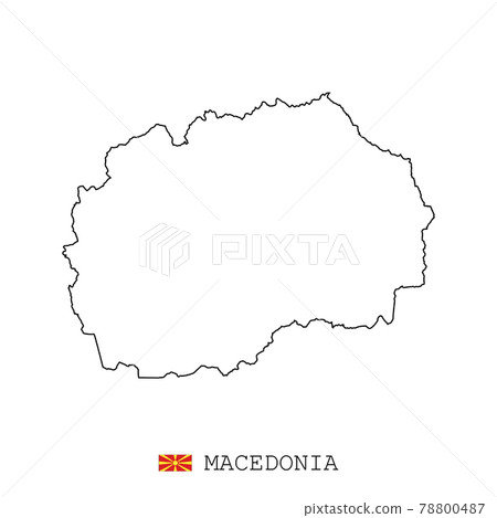 Macedonia map line, linear thin vector simple outline and flag. Black on white background Macedonia map line, linear thin vector simple outline and flag. Black on white background 78800487