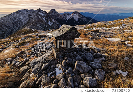 View of the stone shrine at the top of Mt. Iodake and the main peaks of Yatsugatake and the Southern Alps View of the stone shrine at the top of Mt. Iodake and the main peaks of Yatsugatake and the Southern Alps 78800790