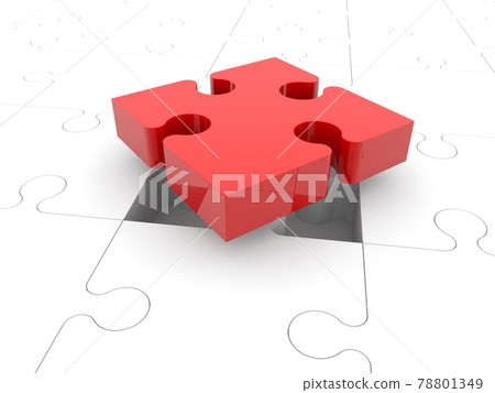 Red puzzle piece on white puzzle background Red puzzle piece on white puzzle background 78801349