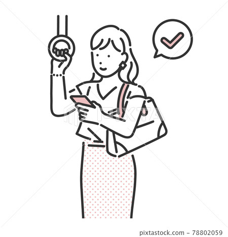 Illustration material title change of a woman checking a smartphone on the train 78802059