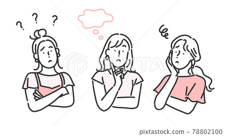 Illustration material of a woman who is thinking and a woman who has worries Illustration material of a woman who is thinking and a woman who has worries 78802100