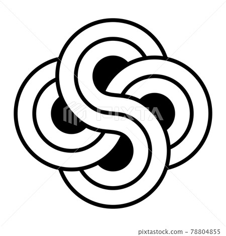 Two striped ribbons in the shape of a figure of eight, interlock and overlap, forming a meditative symbol and mandala. Modeled on a crop circle found in September 2020 in England. Illustration. Vector 78804855