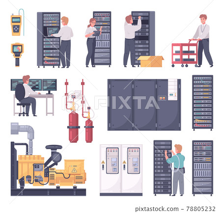 Datacenter Cartoon Icons Collection 78805232