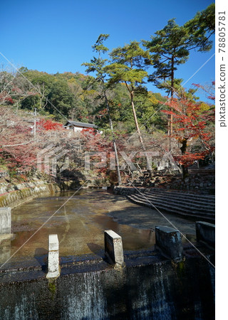 Iwayado in the blue sky and autumn leaves 78805781