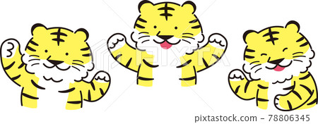 Three dancing tigers with different poses (2022 New Year's card material, tiger) Three dancing tigers with different poses (2022 New Year's card material, tiger) 78806345