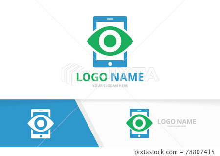 Vector eye and phone logo combination. Unique device vision logotype design template. 78807415