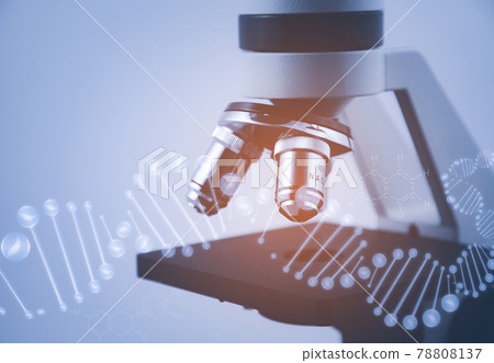 Microscope and Medical laboratory, equipment,Scientific and healthcare research, Scientific microscope lens on blue background, A microscope is an instrument used to see too small objects 78808137