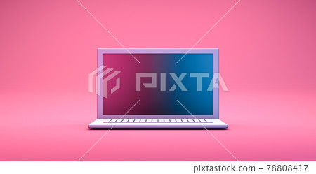 3D rendering, Realistic mock up of computer laptop put on the floor with minimal style, empty space screen display for your design and copy, pastel pink color background. 78808417