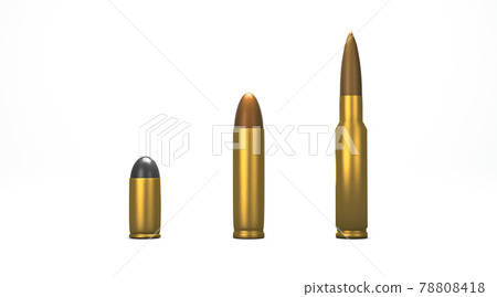 3D rendering, Close up 3 different category gun bullets mock up, isolated on white background. 78808418