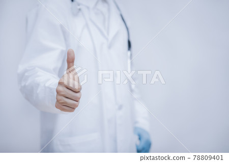 Doctor Showing thumbs up for best health and insurance package plan for advertising, over isolated white background, medicine, healthcare and pandemic concept Doctor Showing thumbs up for best health and insurance package plan for advertising, over isolated white background, medicine, healthcare and pandemic concept 78809401